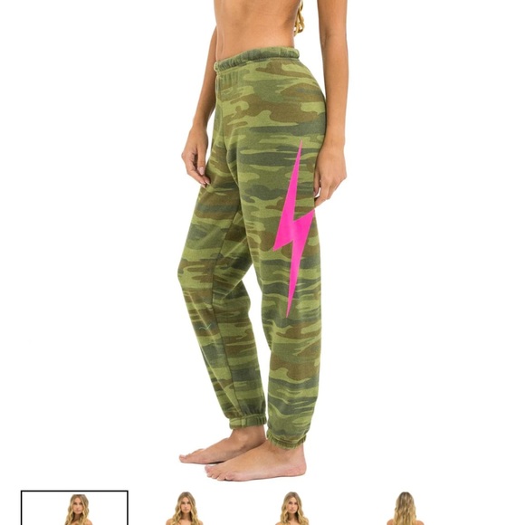 Aviator Nation Pants - Aviator Nation Green Camo Joggers with Pink Lightning Bolt - NWOT